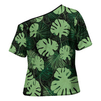 Green Hawaii Kukui Nut Lei Cross Shoulder Shirt Hawaiian Pattern Monstera Tropical Vibes LT14 - Polynesian Pride