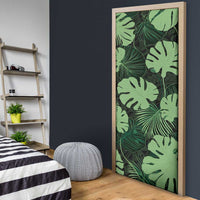 Green Hawaii Kukui Nut Lei Door Cover Hawaiian Pattern Monstera Tropical Vibes - Polynesian Pride