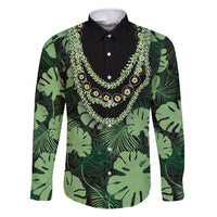 Green Hawaii Kukui Nut Lei Family Matching Long Sleeve Bodycon Dress and Hawaiian Shirt Hawaiian Pattern Monstera Tropical Vibes - Polynesian Pride