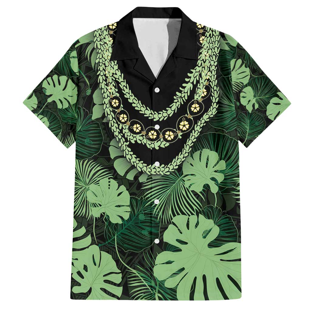 Green Hawaii Kukui Nut Lei Family Matching Off Shoulder Maxi Dress and Hawaiian Shirt Hawaiian Pattern Monstera Tropical Vibes - Polynesian Pride