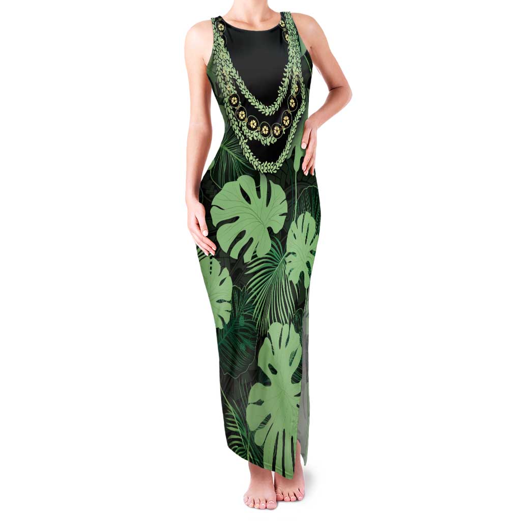 Green Hawaii Kukui Nut Lei Family Matching Tank Maxi Dress and Hawaiian Shirt Hawaiian Pattern Monstera Tropical Vibes - Polynesian Pride