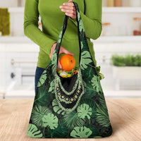 Green Hawaii Kukui Nut Lei Grocery Bag Hawaiian Pattern Monstera Tropical Vibes - Polynesian Pride