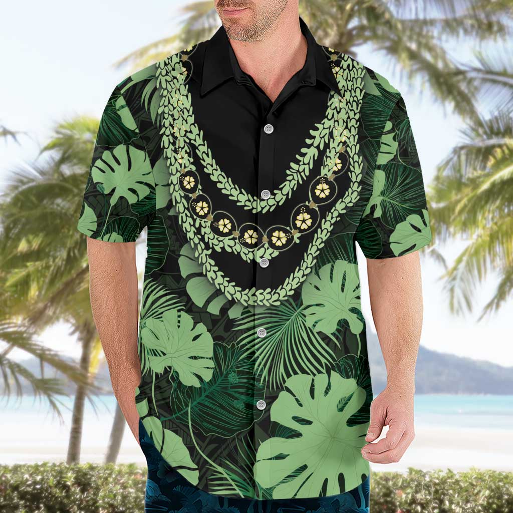 Green Hawaii Kukui Nut Lei Hawaiian Shirt Hawaiian Pattern Monstera Tropical Vibes - Polynesian Pride