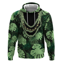 Green Hawaii Kukui Nut Lei Hoodie Hawaiian Pattern Monstera Tropical Vibes - Polynesian Pride