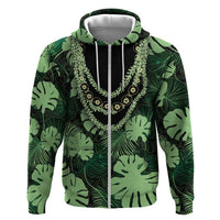 Green Hawaii Kukui Nut Lei Hoodie Hawaiian Pattern Monstera Tropical Vibes - Polynesian Pride