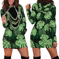 Green Hawaii Kukui Nut Lei Hoodie Dress Hawaiian Pattern Monstera Tropical Vibes - Polynesian Pride