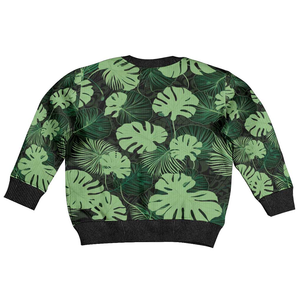 Green Hawaii Kukui Nut Lei Kid Ugly Christmas Sweater Hawaiian Pattern Monstera Tropical Vibes LT14 - Polynesian Pride