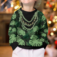 Green Hawaii Kukui Nut Lei Kid Ugly Christmas Sweater Hawaiian Pattern Monstera Tropical Vibes LT14 - Polynesian Pride