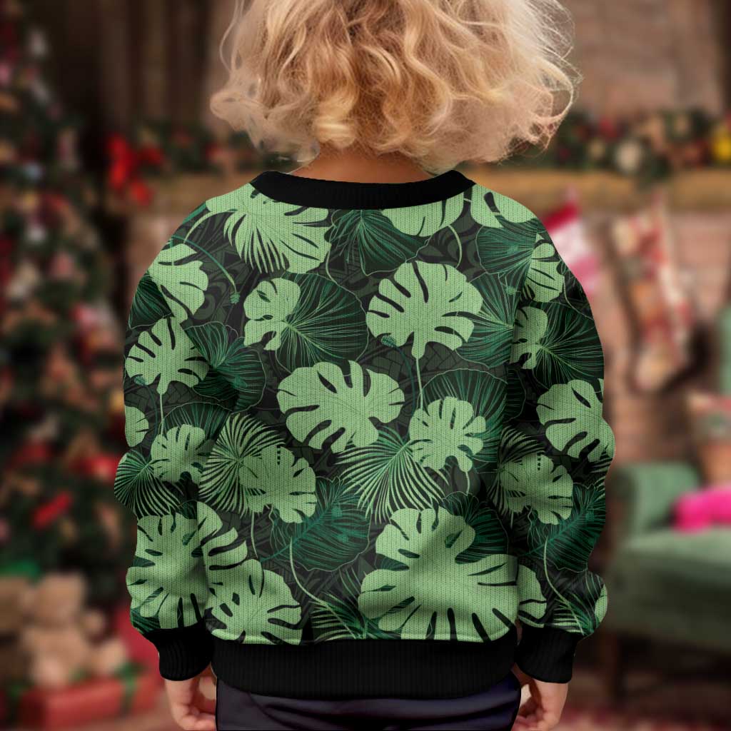 Green Hawaii Kukui Nut Lei Kid Ugly Christmas Sweater Hawaiian Pattern Monstera Tropical Vibes LT14 - Polynesian Pride