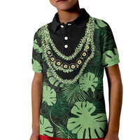 Green Hawaii Kukui Nut Lei Kid Polo Shirt Hawaiian Pattern Monstera Tropical Vibes LT14 Kid Green - Polynesian Pride