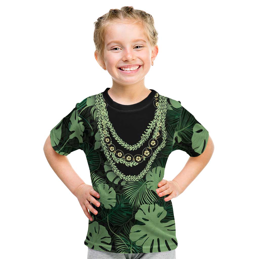 Green Hawaii Kukui Nut Lei Kid T Shirt Hawaiian Pattern Monstera Tropical Vibes LT14 Green - Polynesian Pride