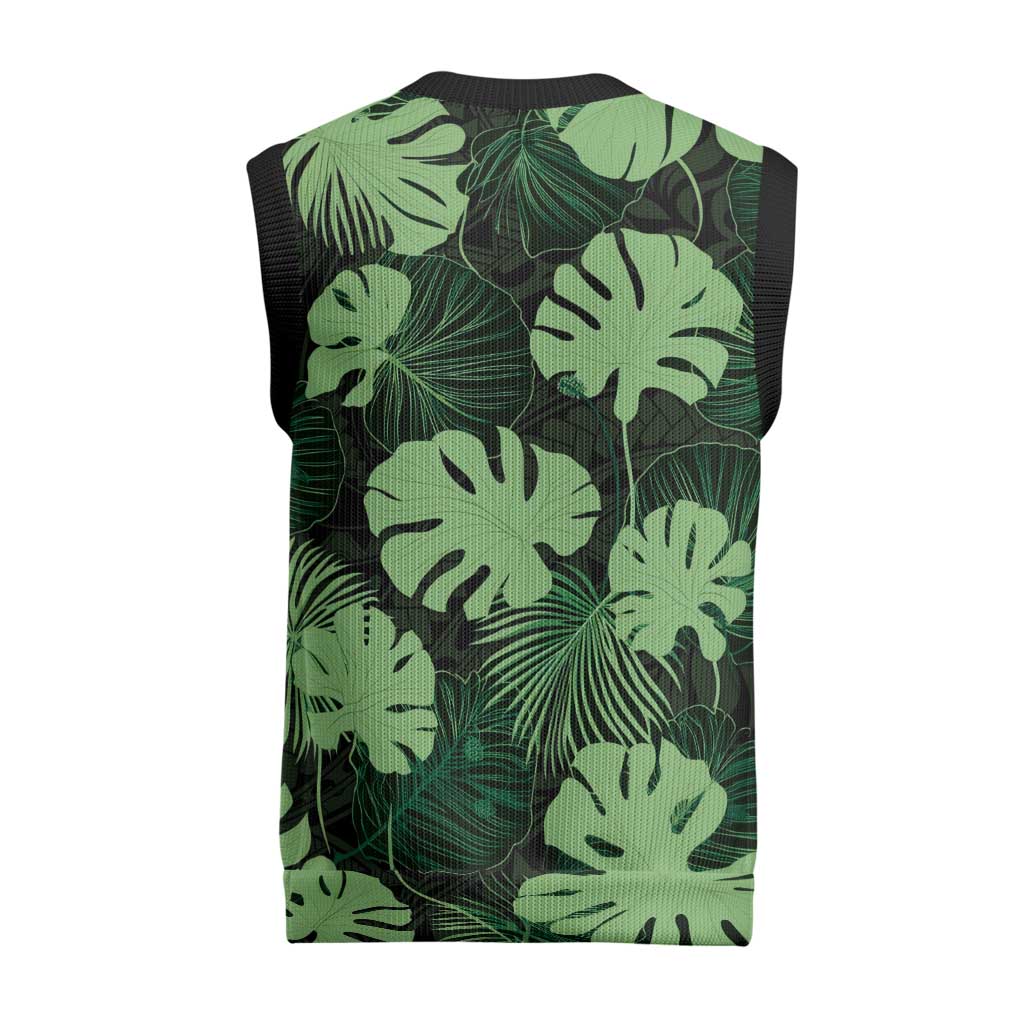 Green Hawaii Kukui Nut Lei Christmas Knitted V-Neck Vest Hawaiian Pattern Monstera Tropical Vibes LT14 - Polynesian Pride