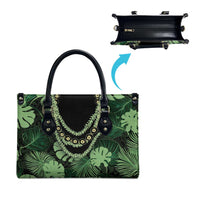 Green Hawaii Kukui Nut Lei Leather Bag Hawaiian Pattern Monstera Tropical Vibes - Polynesian Pride