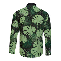 Green Hawaii Kukui Nut Lei Long Sleeve Button Shirt Hawaiian Pattern Monstera Tropical Vibes LT14 - Polynesian Pride