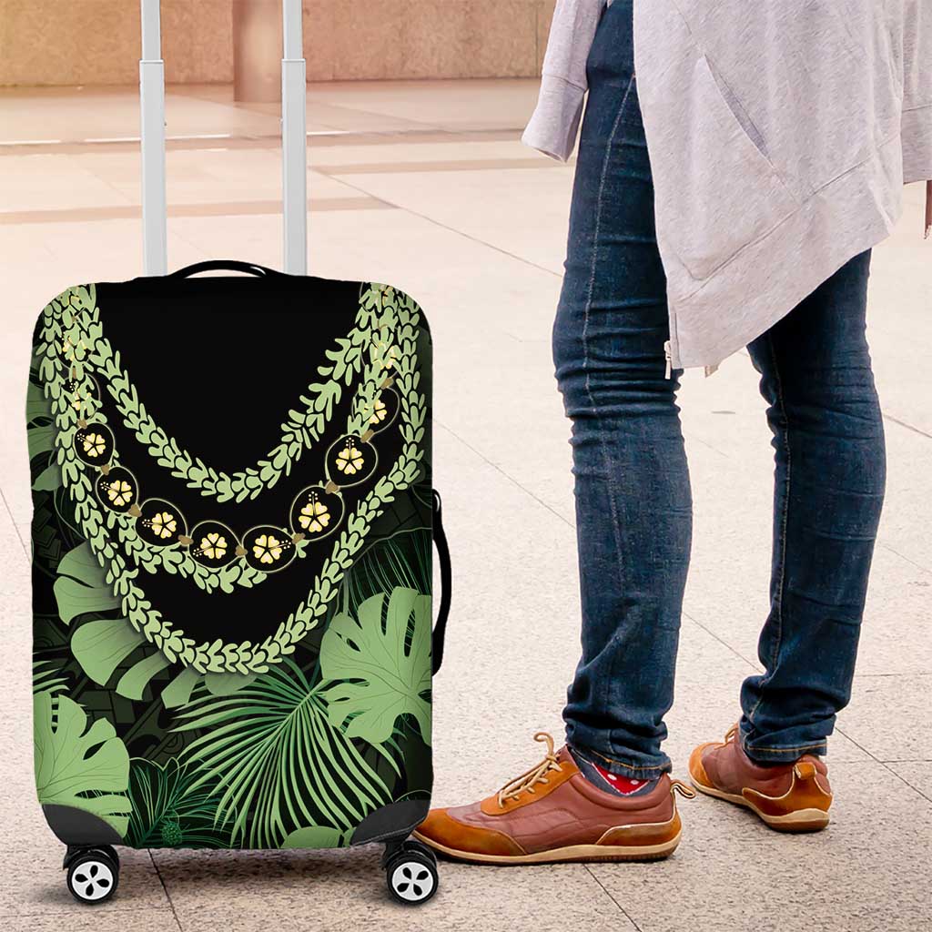 Green Hawaii Kukui Nut Lei Luggage Cover Hawaiian Pattern Monstera Tropical Vibes - Polynesian Pride