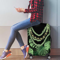 Green Hawaii Kukui Nut Lei Luggage Cover Hawaiian Pattern Monstera Tropical Vibes - Polynesian Pride
