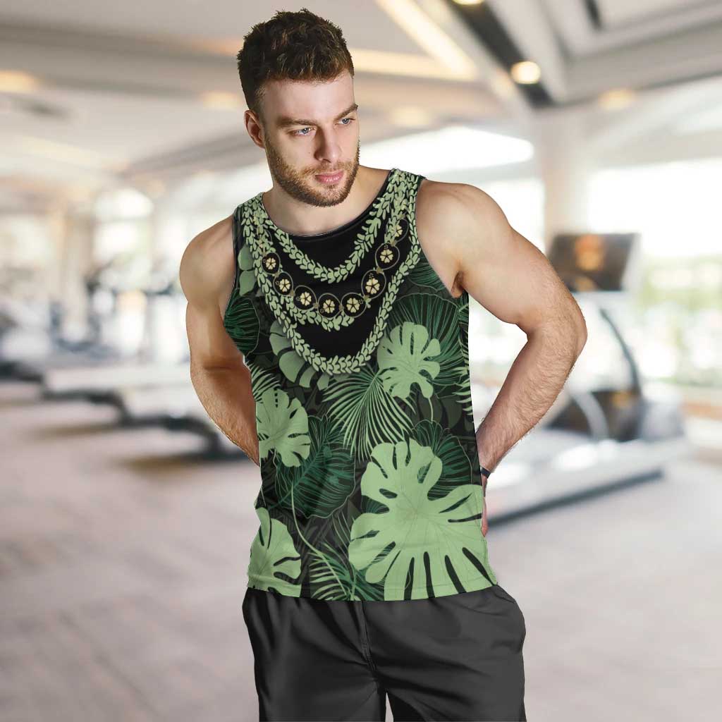Green Hawaii Kukui Nut Lei Men Tank Top Hawaiian Pattern Monstera Tropical Vibes LT14 Green - Polynesian Pride