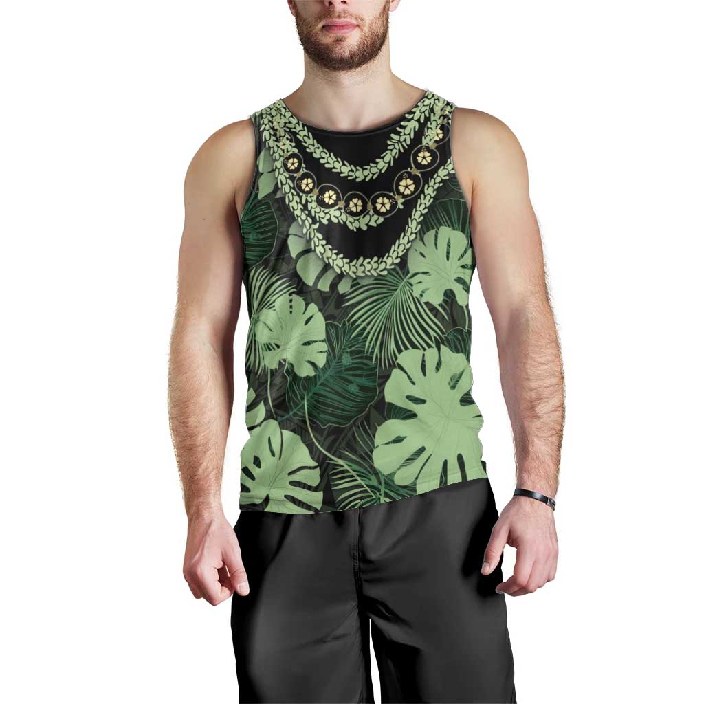 Green Hawaii Kukui Nut Lei Men Tank Top Hawaiian Pattern Monstera Tropical Vibes LT14 - Polynesian Pride