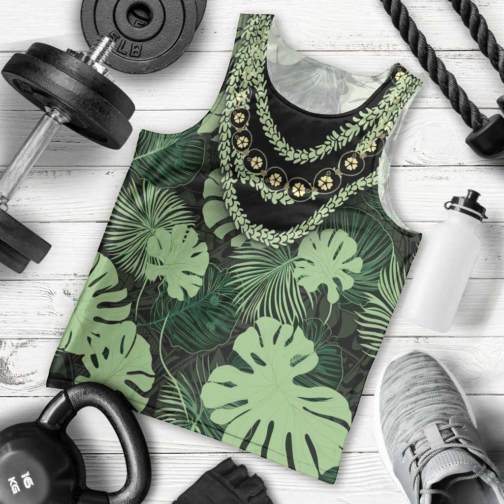 Green Hawaii Kukui Nut Lei Men Tank Top Hawaiian Pattern Monstera Tropical Vibes LT14 - Polynesian Pride