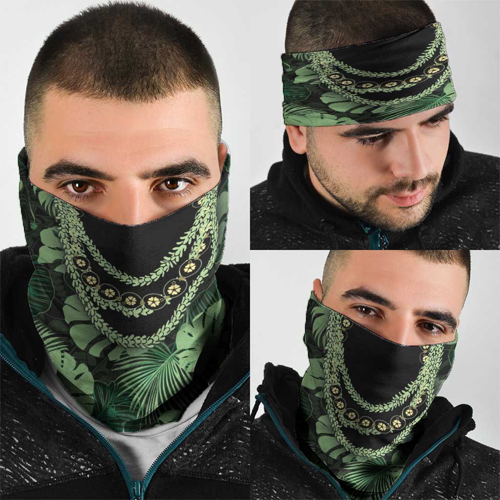 Green Hawaii Kukui Nut Lei Neck Gaiter Hawaiian Pattern Monstera Tropical Vibes - Polynesian Pride