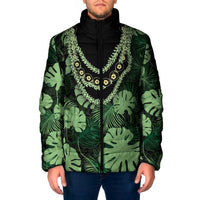 Green Hawaii Kukui Nut Lei Padded Jacket Hawaiian Pattern Monstera Tropical Vibes LT14 Men Green - Polynesian Pride