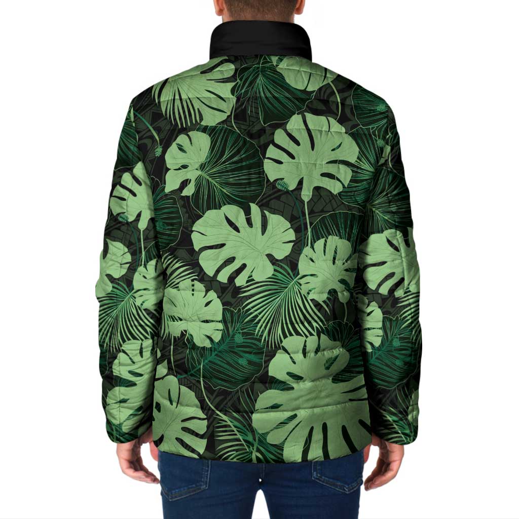 Green Hawaii Kukui Nut Lei Padded Jacket Hawaiian Pattern Monstera Tropical Vibes LT14 - Polynesian Pride