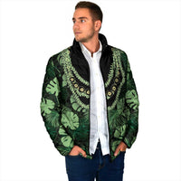 Green Hawaii Kukui Nut Lei Padded Jacket Hawaiian Pattern Monstera Tropical Vibes LT14 - Polynesian Pride