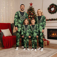 Green Hawaii Kukui Nut Lei Christmas Pajama Set Hawaiian Pattern Monstera Tropical Vibes LT14 - Polynesian Pride