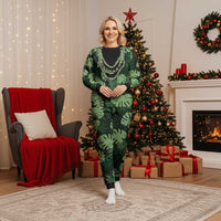 Green Hawaii Kukui Nut Lei Christmas Pajama Set Hawaiian Pattern Monstera Tropical Vibes LT14 Women Green - Polynesian Pride
