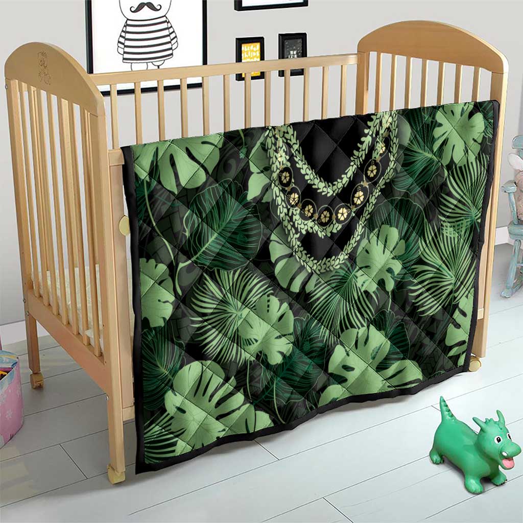 Green Hawaii Kukui Nut Lei Quilt Hawaiian Pattern Monstera Tropical Vibes - Polynesian Pride