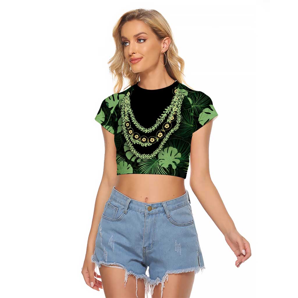 Green Hawaii Kukui Nut Lei Raglan Cropped T Shirt Hawaiian Pattern Monstera Tropical Vibes LT14 Female Green - Polynesian Pride