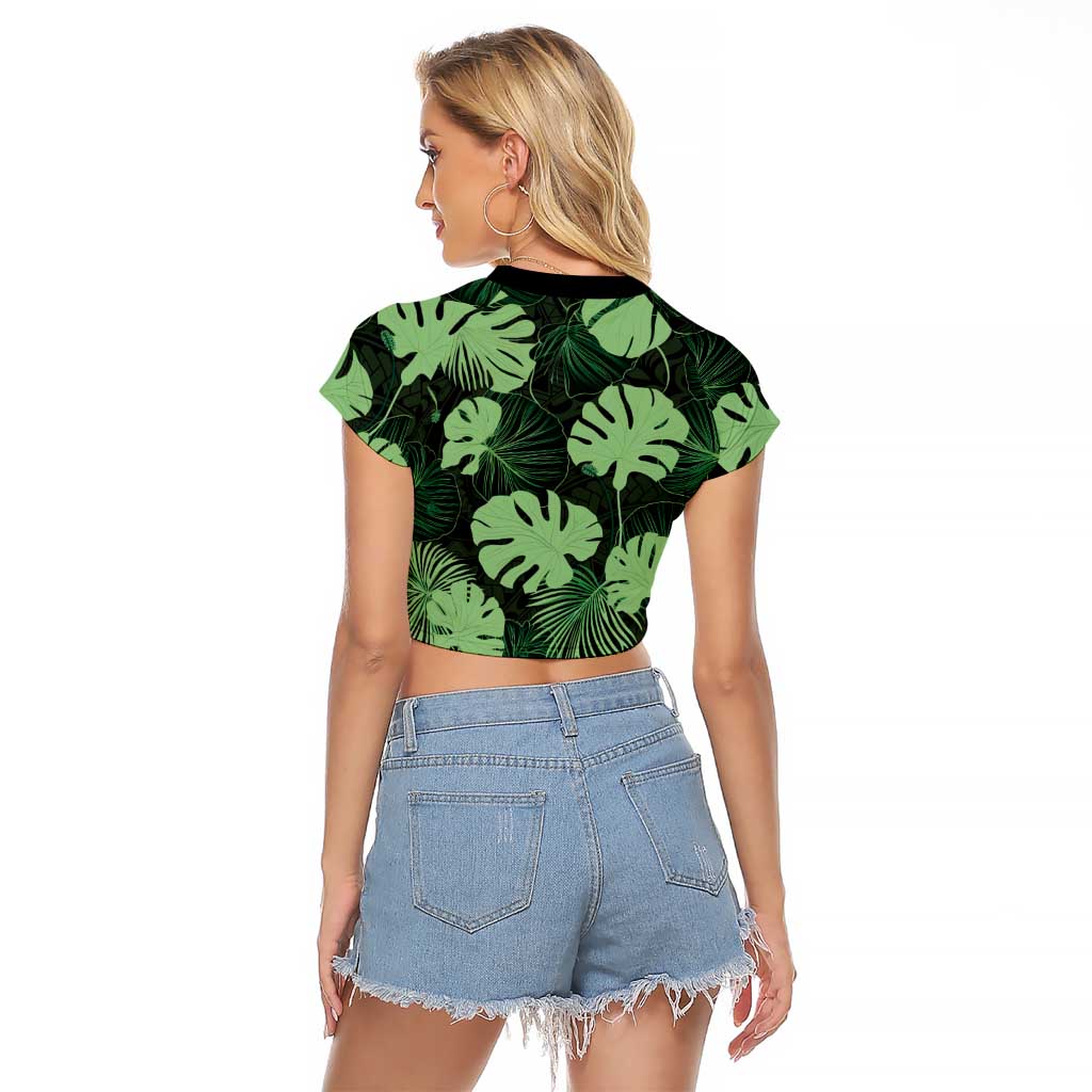Green Hawaii Kukui Nut Lei Raglan Cropped T Shirt Hawaiian Pattern Monstera Tropical Vibes LT14 - Polynesian Pride