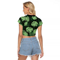 Green Hawaii Kukui Nut Lei Raglan Cropped T Shirt Hawaiian Pattern Monstera Tropical Vibes LT14 - Polynesian Pride
