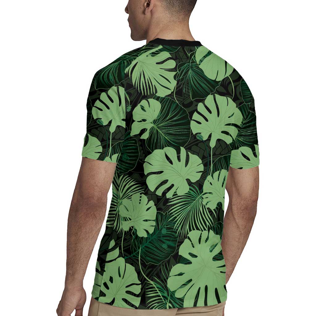 Green Hawaii Kukui Nut Lei Rugby Jersey Hawaiian Pattern Monstera Tropical Vibes - Polynesian Pride