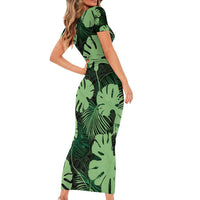 Green Hawaii Kukui Nut Lei Short Sleeve Bodycon Dress Hawaiian Pattern Monstera Tropical Vibes - Polynesian Pride