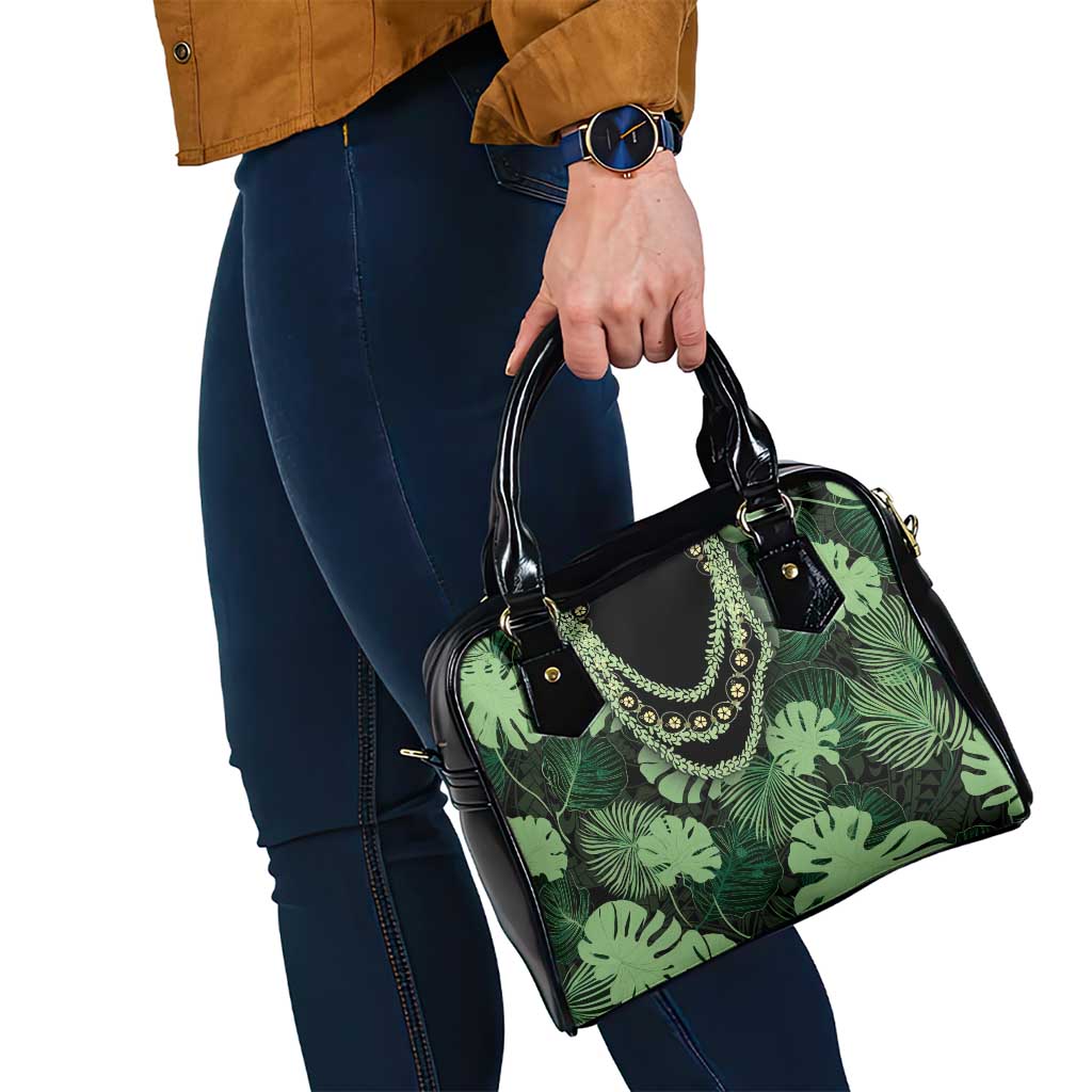 Green Hawaii Kukui Nut Lei Shoulder Handbag Hawaiian Pattern Monstera Tropical Vibes - Polynesian Pride