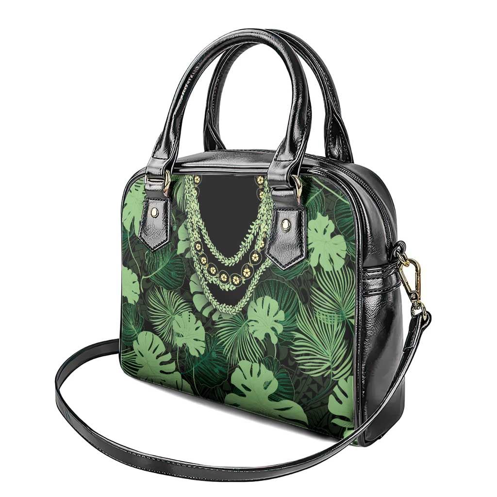 Green Hawaii Kukui Nut Lei Shoulder Handbag Hawaiian Pattern Monstera Tropical Vibes - Polynesian Pride