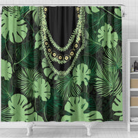 Green Hawaii Kukui Nut Lei Shower Curtain Hawaiian Pattern Monstera Tropical Vibes - Polynesian Pride