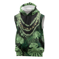 Green Hawaii Kukui Nut Lei Sleeveless Hoodie Hawaiian Pattern Monstera Tropical Vibes LT14 Green - Polynesian Pride