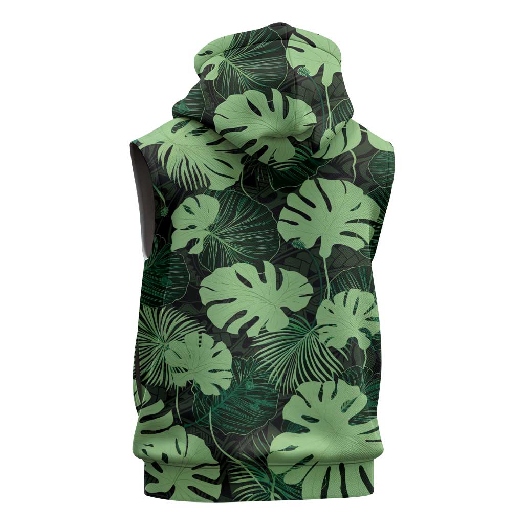 Green Hawaii Kukui Nut Lei Sleeveless Hoodie Hawaiian Pattern Monstera Tropical Vibes LT14 - Polynesian Pride