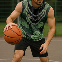 Green Hawaii Kukui Nut Lei Sleeveless Hoodie Hawaiian Pattern Monstera Tropical Vibes LT14 - Polynesian Pride