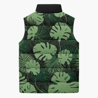 Green Hawaii Kukui Nut Lei Sleeveless Puffer Jacket Hawaiian Pattern Monstera Tropical Vibes LT14 - Polynesian Pride