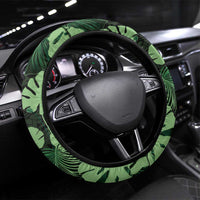 Green Hawaii Kukui Nut Lei Steering Wheel Cover Hawaiian Pattern Monstera Tropical Vibes - Polynesian Pride