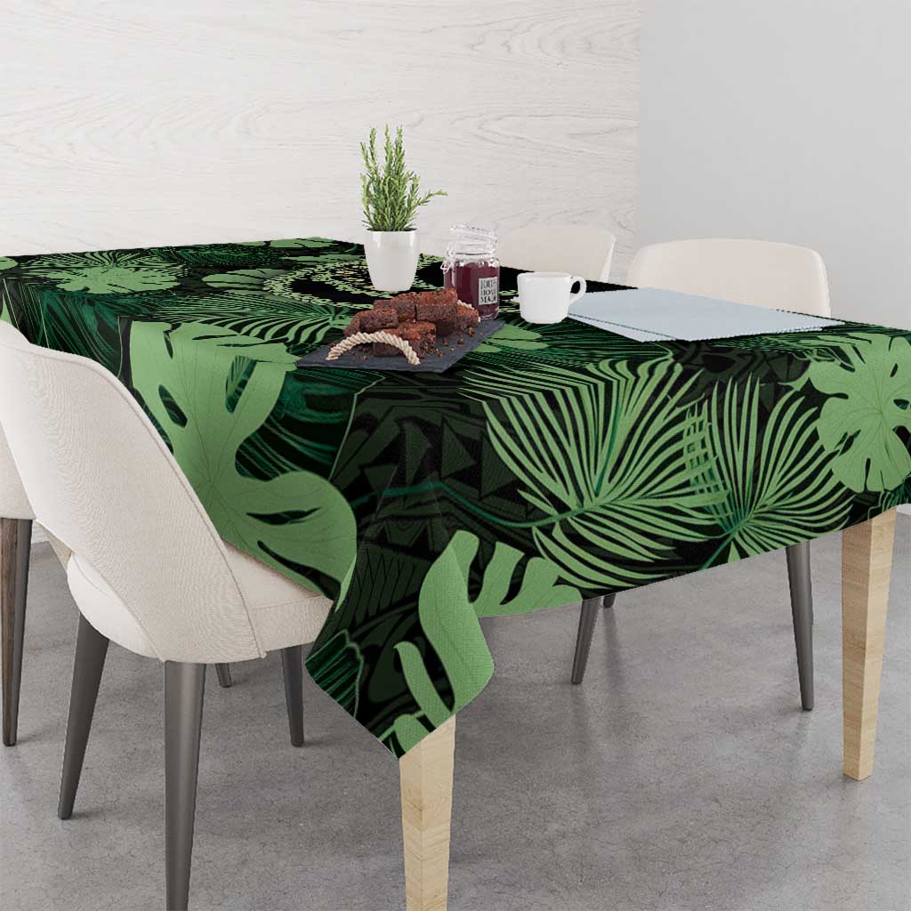 Green Hawaii Kukui Nut Lei Tablecloth Hawaiian Pattern Monstera Tropical Vibes - Polynesian Pride