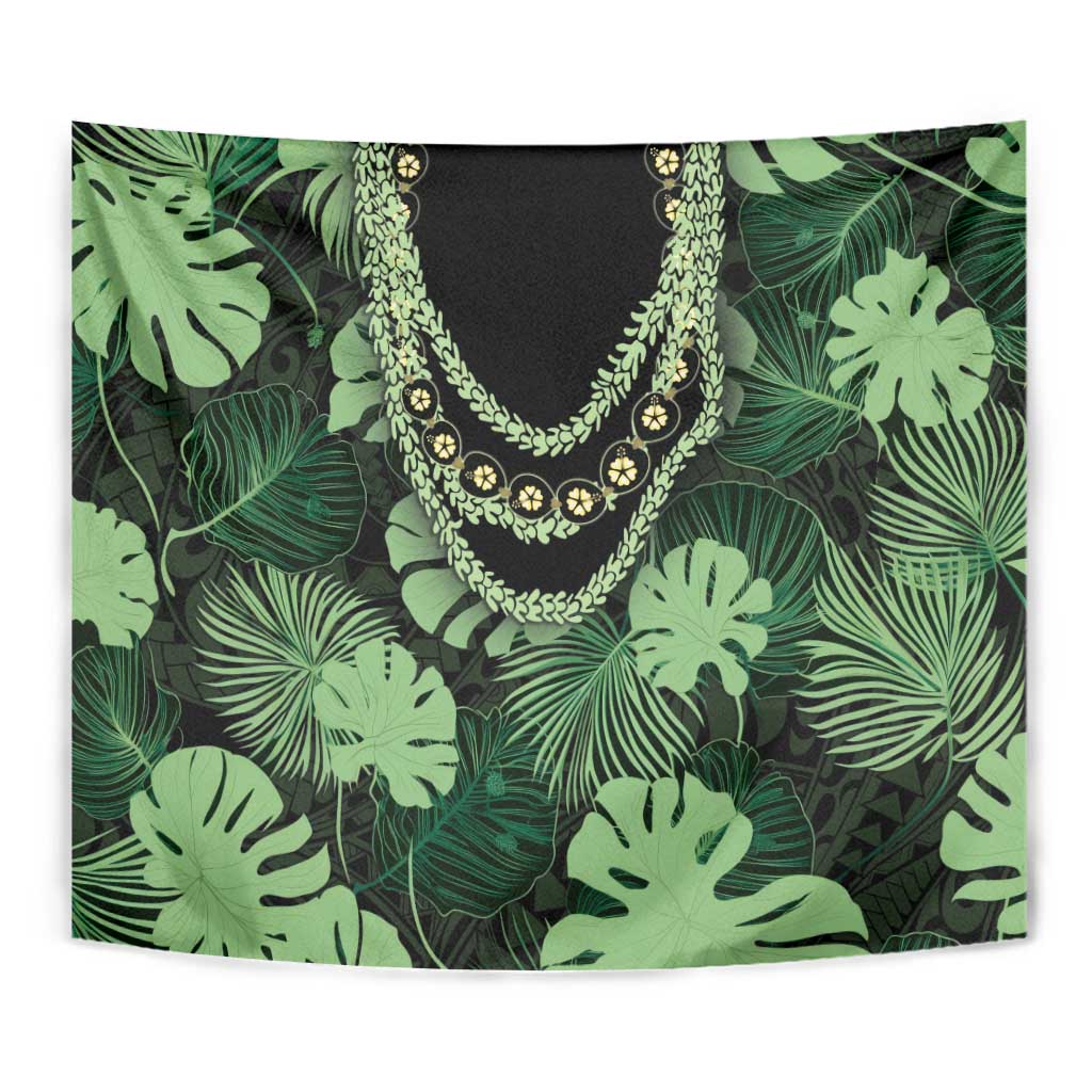 Green Hawaii Kukui Nut Lei Tapestry Hawaiian Pattern Monstera Tropical Vibes - Polynesian Pride