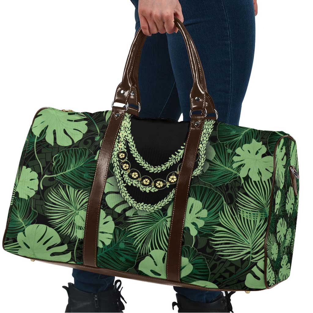 Green Hawaii Kukui Nut Lei Travel Bag Hawaiian Pattern Monstera Tropical Vibes - Polynesian Pride