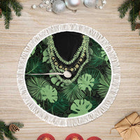 Green Hawaii Kukui Nut Lei Tree Skirt Hawaiian Pattern Monstera Tropical Vibes LT14 Fringed Green - Polynesian Pride