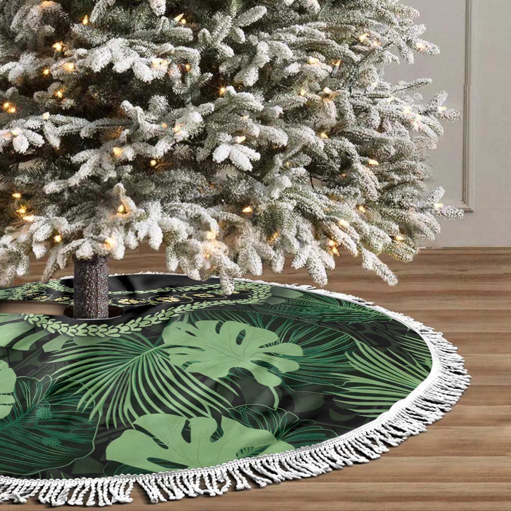 Green Hawaii Kukui Nut Lei Tree Skirt Hawaiian Pattern Monstera Tropical Vibes LT14 - Polynesian Pride