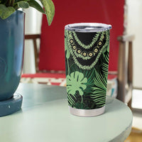 Green Hawaii Kukui Nut Lei Tumbler Cup Hawaiian Pattern Monstera Tropical Vibes - Polynesian Pride