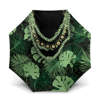 Green Hawaii Kukui Nut Lei Umbrella Hawaiian Pattern Monstera Tropical Vibes - Polynesian Pride